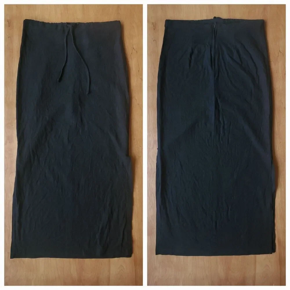 VTG Pencil Skirt Size 4 Black Linen Blend 30" x 36" Long Slit Lagenlook Lagom - Picture 7 of 14